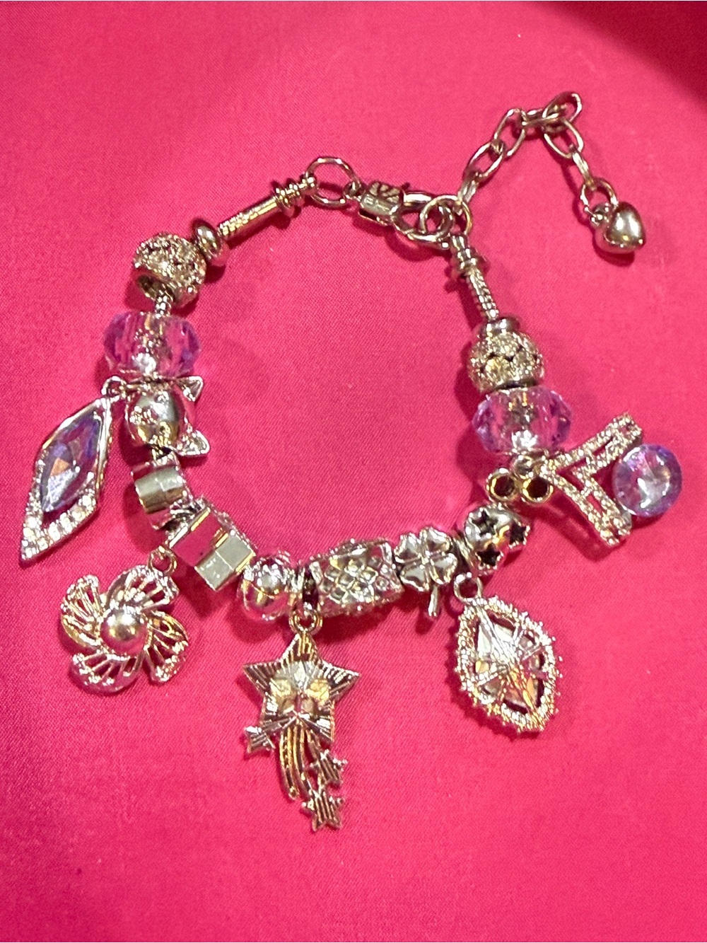 Gold-Tone Pink Crystal Charm Bracelet - Women's Jewelry